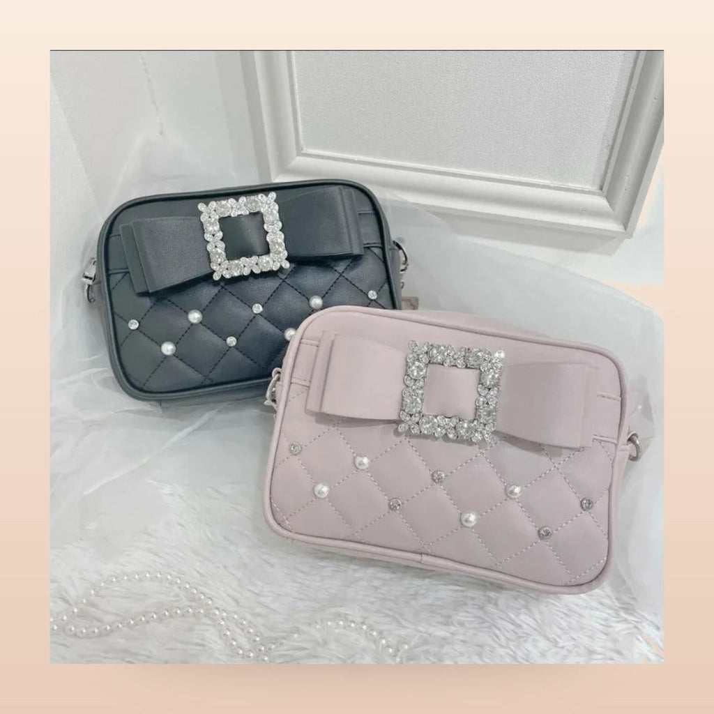 Y2K Pearl Bow Crossbody Bag zwart en roze