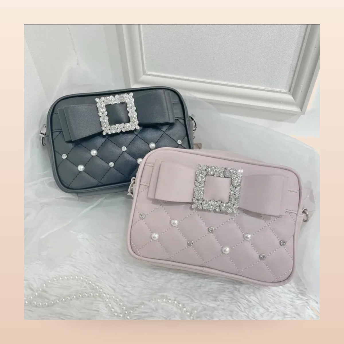 Y2K Pearl Bow Crossbody Bag zwart en roze