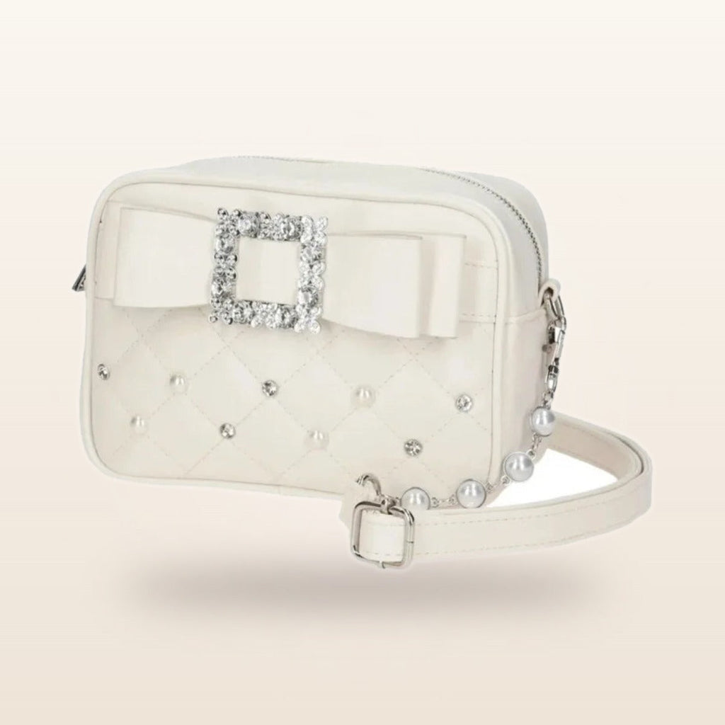 Y2K Pearl Bow Crossbody Bag beige