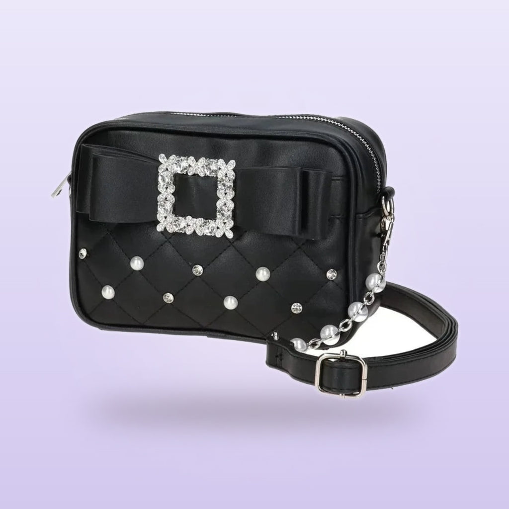 Y2K Pearl Bow Crossbody Bag zwart