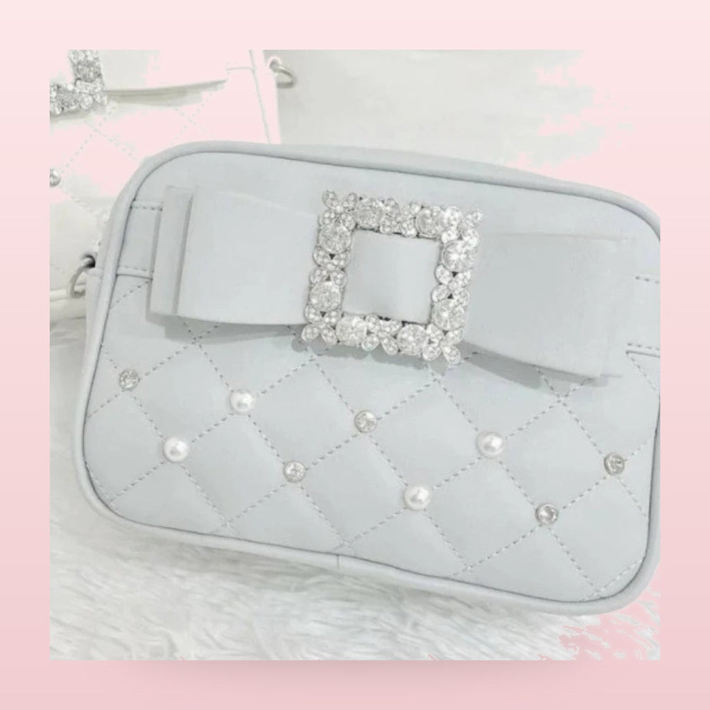 Y2K Pearl Bow Crossbody Bag blauw