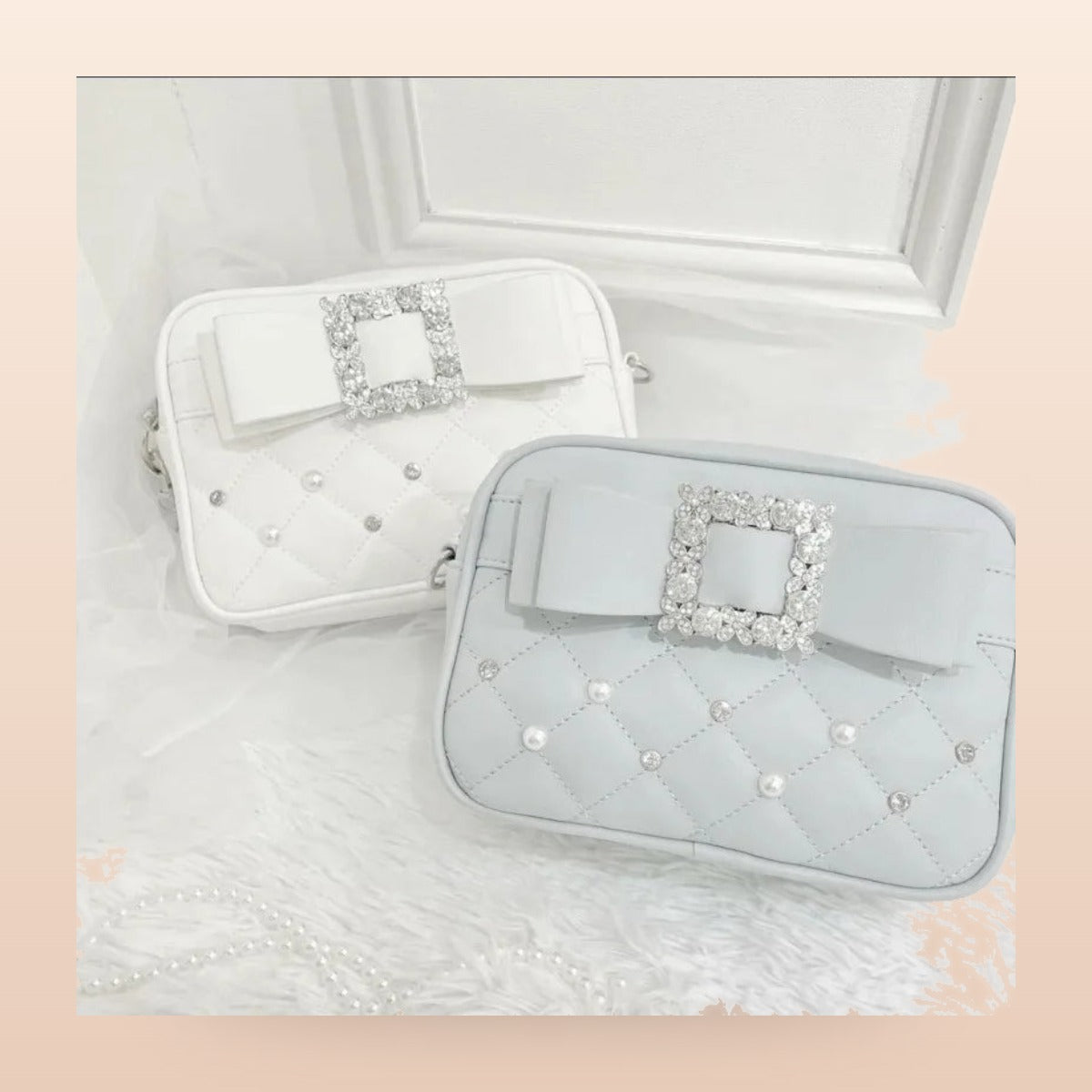 Y2K Pearl Bow Crossbody Bag wit en blauw